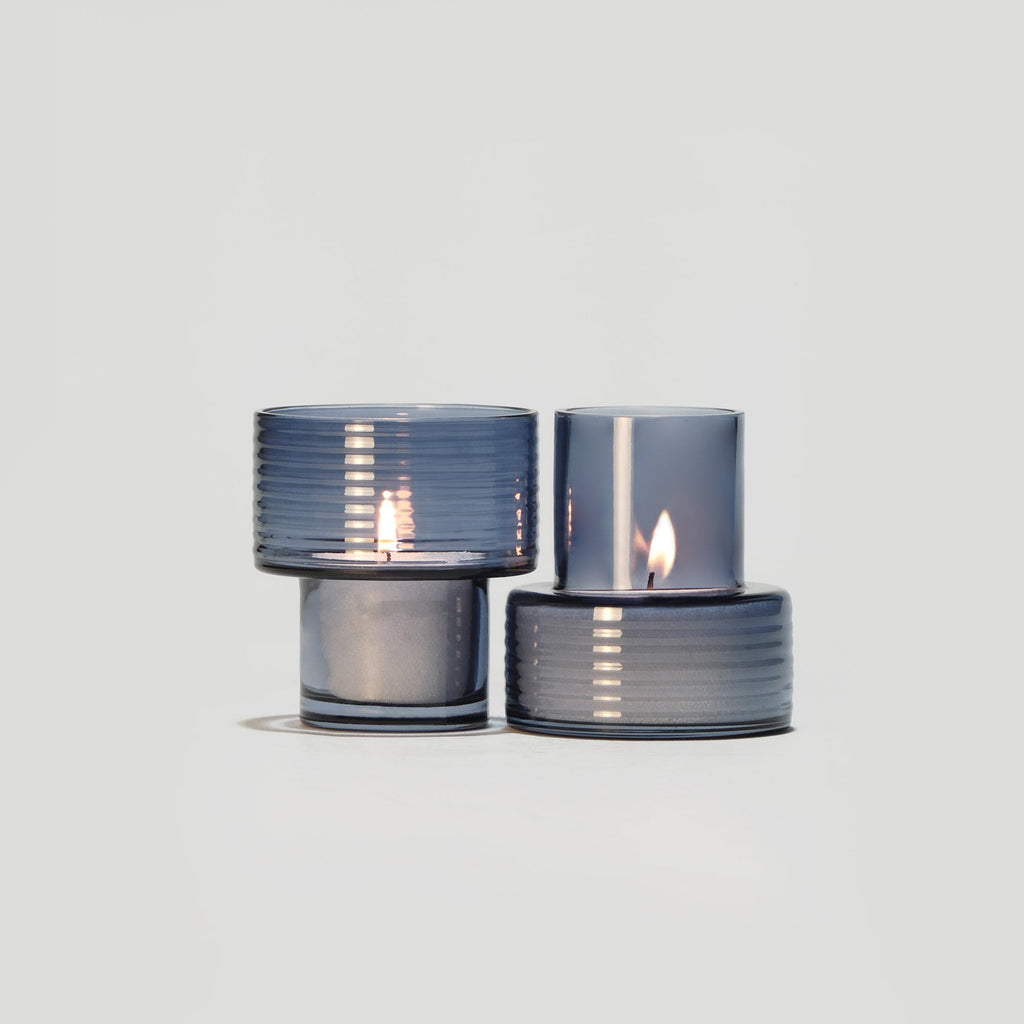 Conjunto de 2 Castiçais em vidro GLOW TOGETHER em Azul Boreal