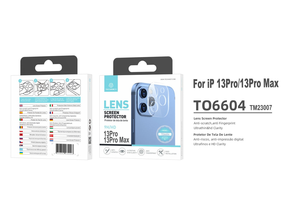Techancy Protetor de Lente  para iPhone  13Pro/13Pro Max TO6604, 9H Anti-riscos, Anti-digital, Ultrafino e HD, Fácil de Instalar