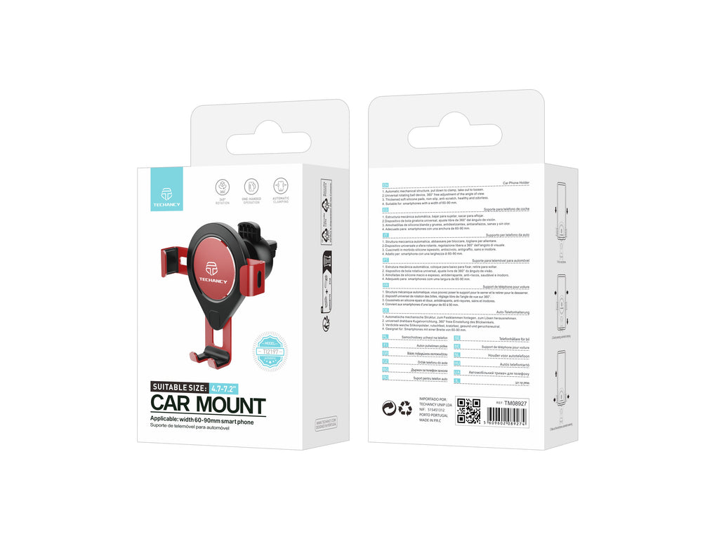 Suporte Vermelho Para Telemóvel No Automóvel Ti2197, Rotação De 360 Graus Para Telemóveis De 4,7-7,2 Polegadas