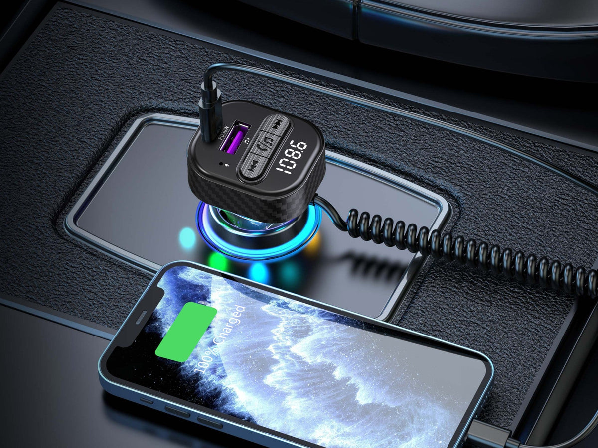 Techancy Leitor De Mp3 Para Automóvel TE0872, Carregamento Rápido Pd 30w, Bluetooth 5.3, Luzes Led Coloridas, Saída Usb-C Com Cabo