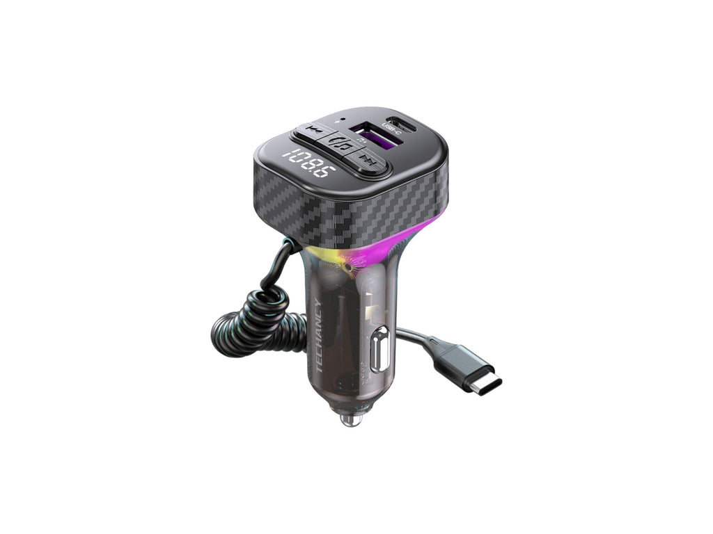 Techancy Leitor De Mp3 Para Automóvel TE0872, Carregamento Rápido Pd 30w, Bluetooth 5.3, Luzes Led Coloridas, Saída Usb-C Com Cabo